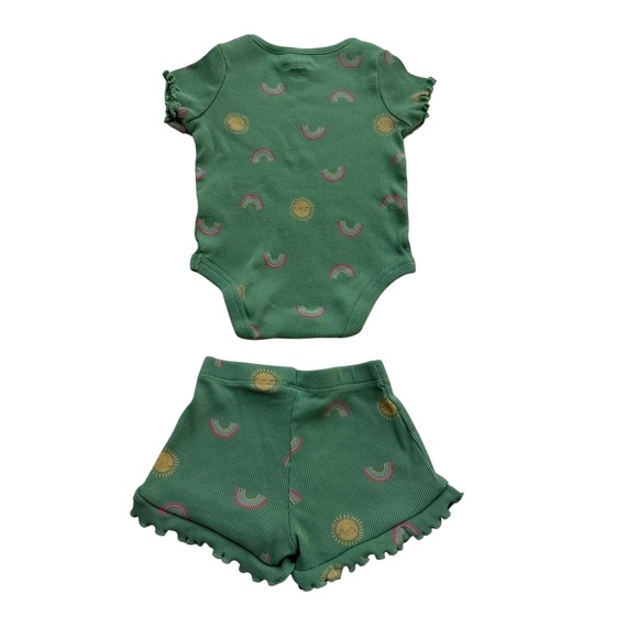Garanimals Baby Girl Outfit 2 Piece Set 3–6 Months Green Rainbow Ribbed - Picture 2 of 4